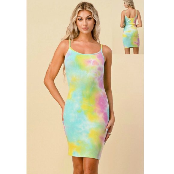Heart & Hips RIBBED TIE DYE CAMI MINI Tube DRESS S,M,L, Cotton Candy - Picture 1 of 5